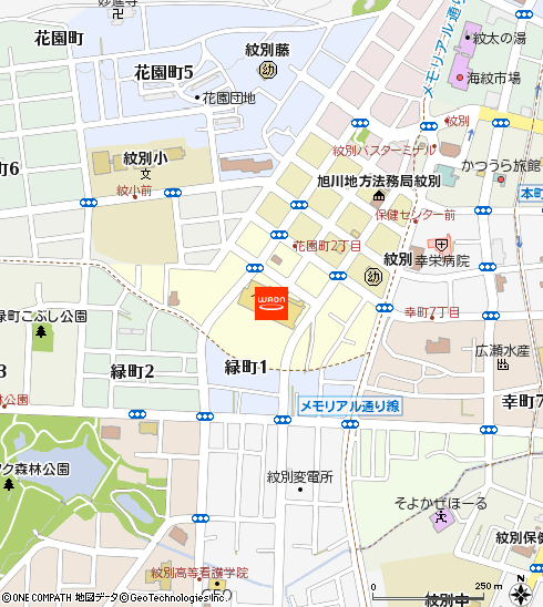 イオン紋別店付近の地図